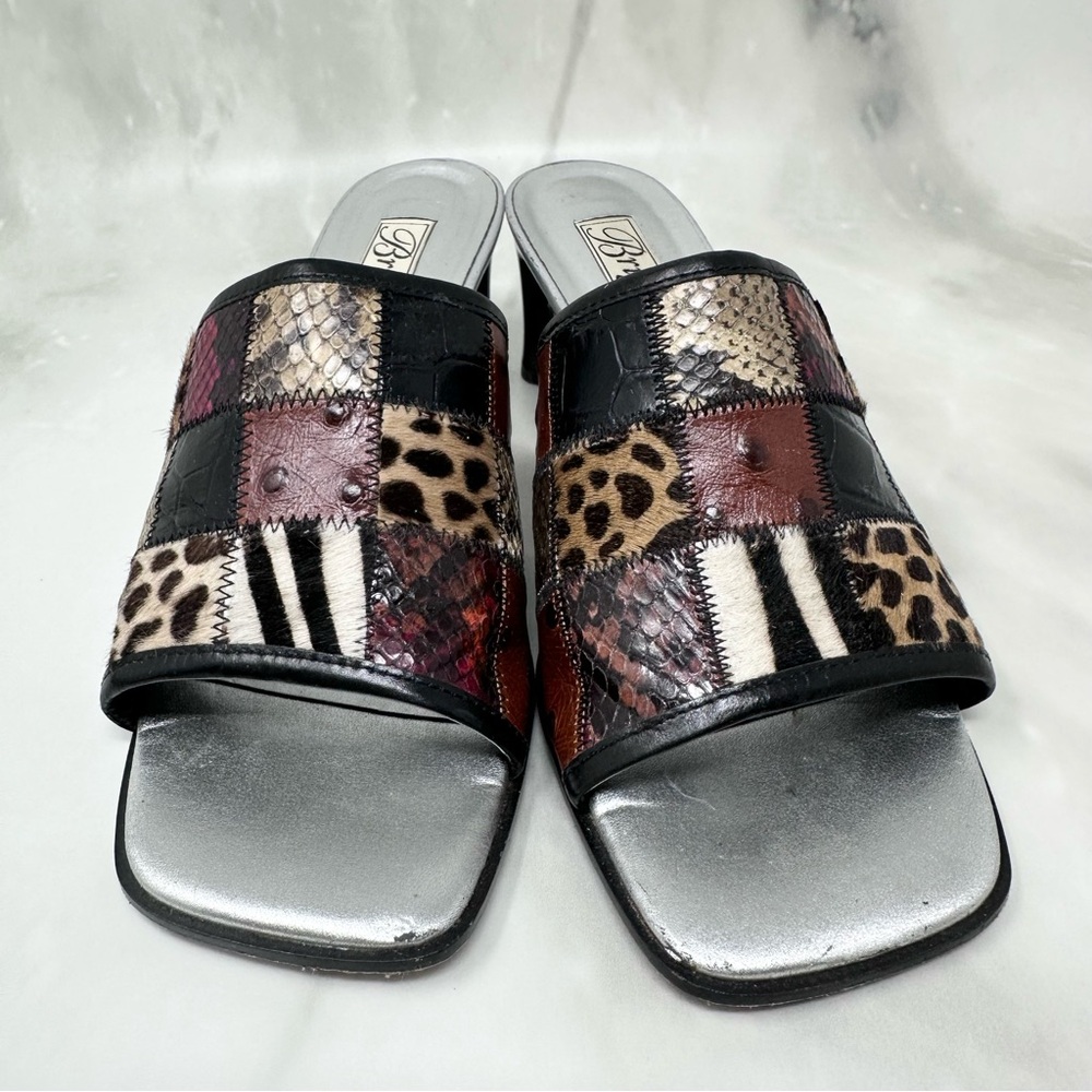 Brighton Busywork Patchwork Animal Print Mule Slide Heel Sandal Womens Size 8 - Picture 2 of 10
